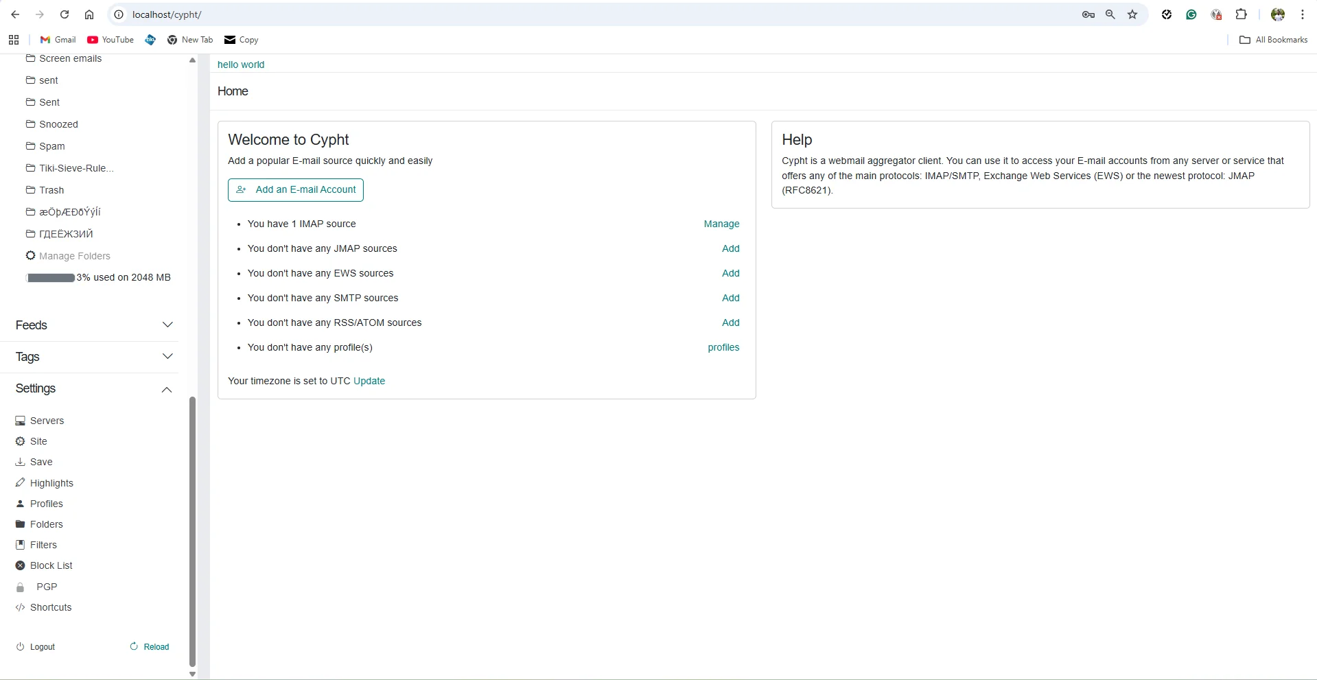 Settings sidebar showing the Filters menu item
