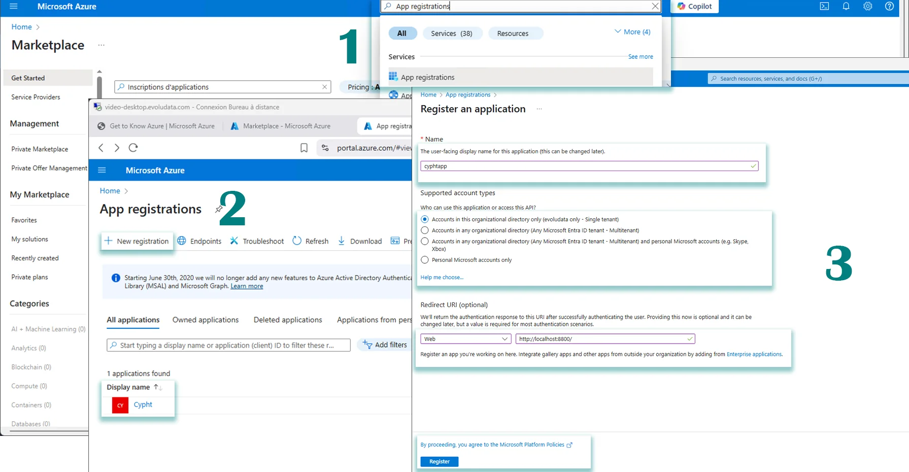 Azure portal app registrations page