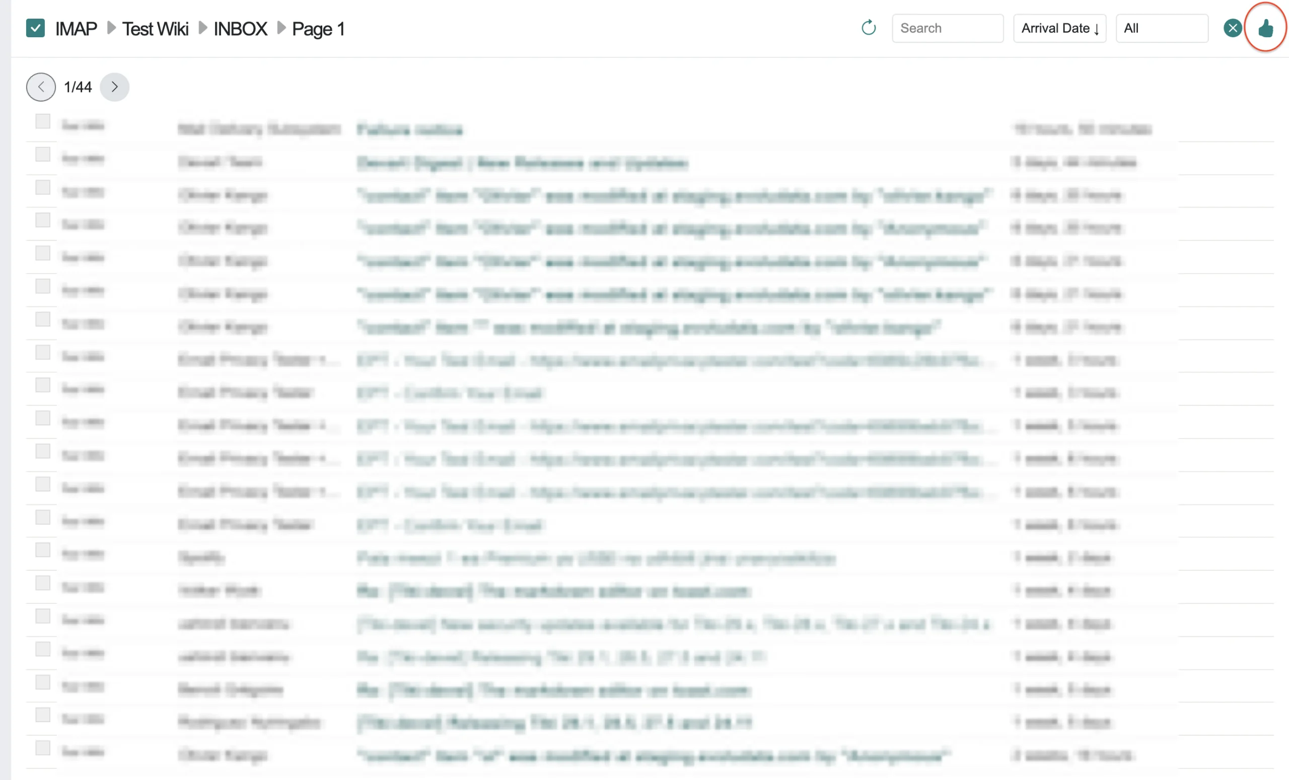 Screen button location in the inbox toolbar