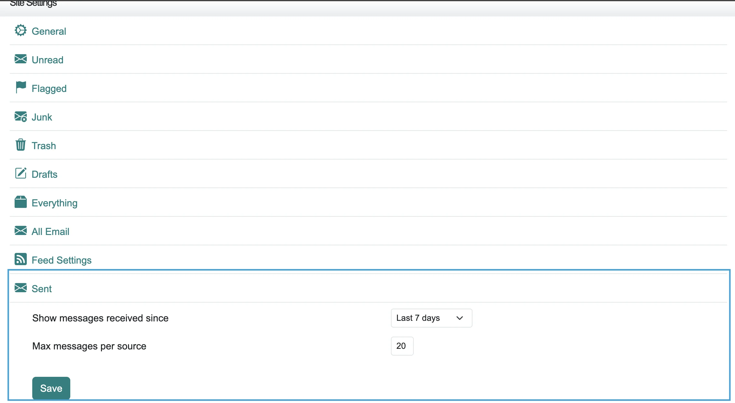 Cypht settings page before adding a dedicated Tags section