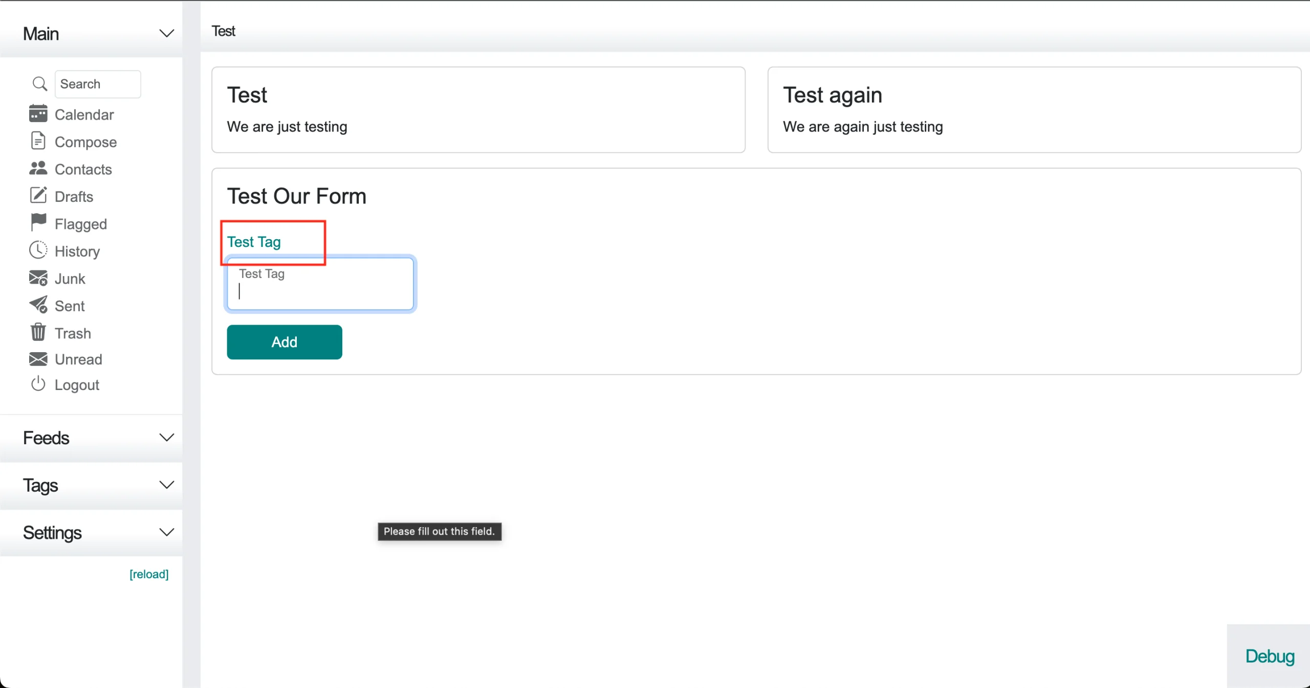 Cypht form with the label populated from the session value